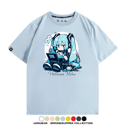 元氣日系少女機能動漫初音未來MIKU 親子情侶裝寬鬆短袖T