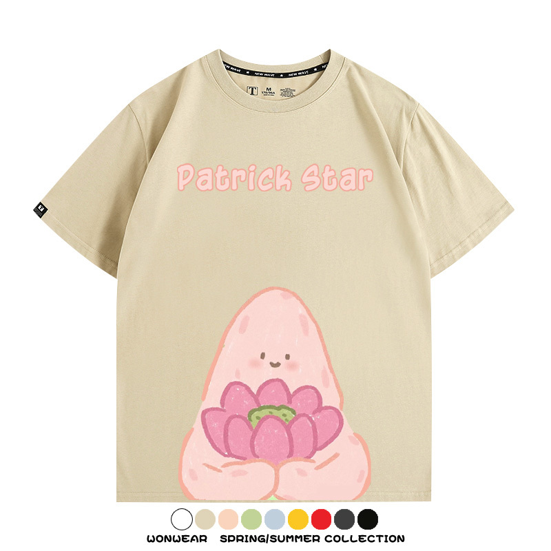 海綿寶寶派大星Q版短袖上衣服佛系好運蓮蓮卡通t恤衫純棉休閒半袖