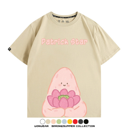 海綿寶寶派大星Q版短袖上衣服佛系好運蓮蓮卡通t恤衫純棉休閒半袖