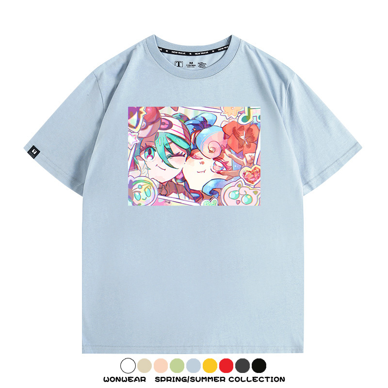 寶可夢皮卡丘聯動V家初音未來miku歌姬周邊短袖純棉T恤上衣夏寬鬆