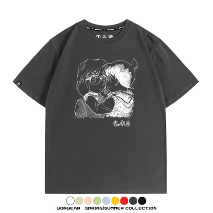 名偵探柯南灰原哀小蘭潮牌情侶原畫聯動周邊短袖夏季純棉T恤寬鬆