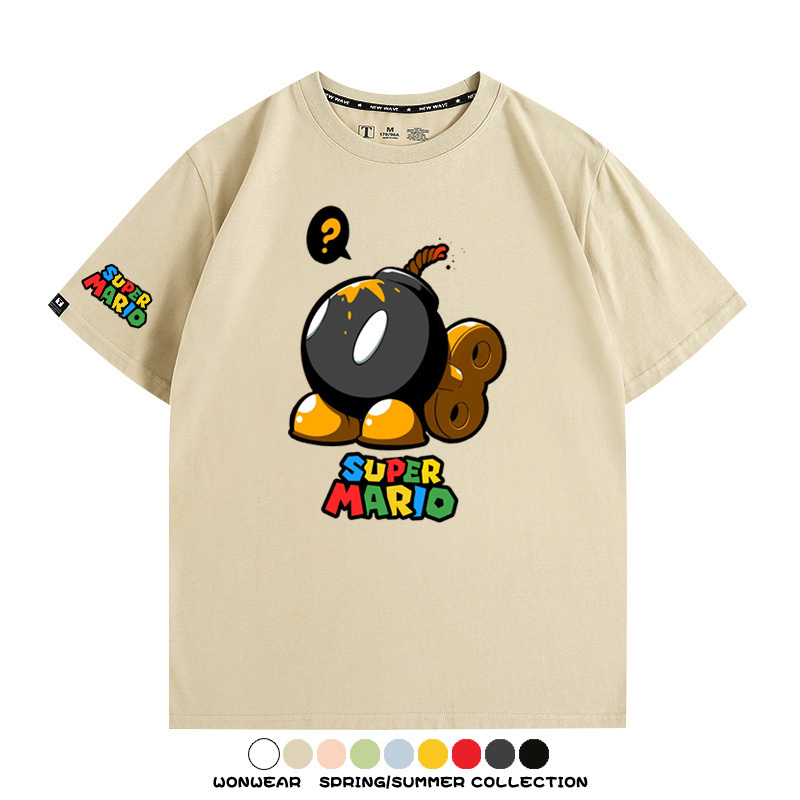 瑪利歐兄弟任天堂周邊短袖游戲卡通蘑菇青少年男寬鬆夏季純棉T恤