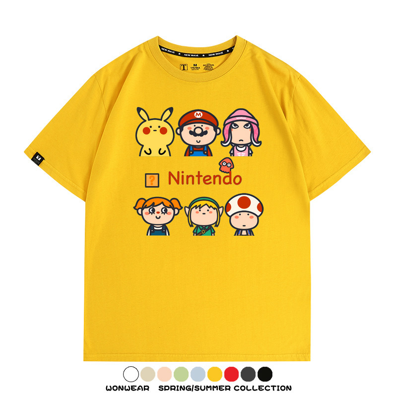 任天堂主機遊戲瑪利歐薩爾達T恤聯動周邊純棉短袖夏季青少年寬鬆