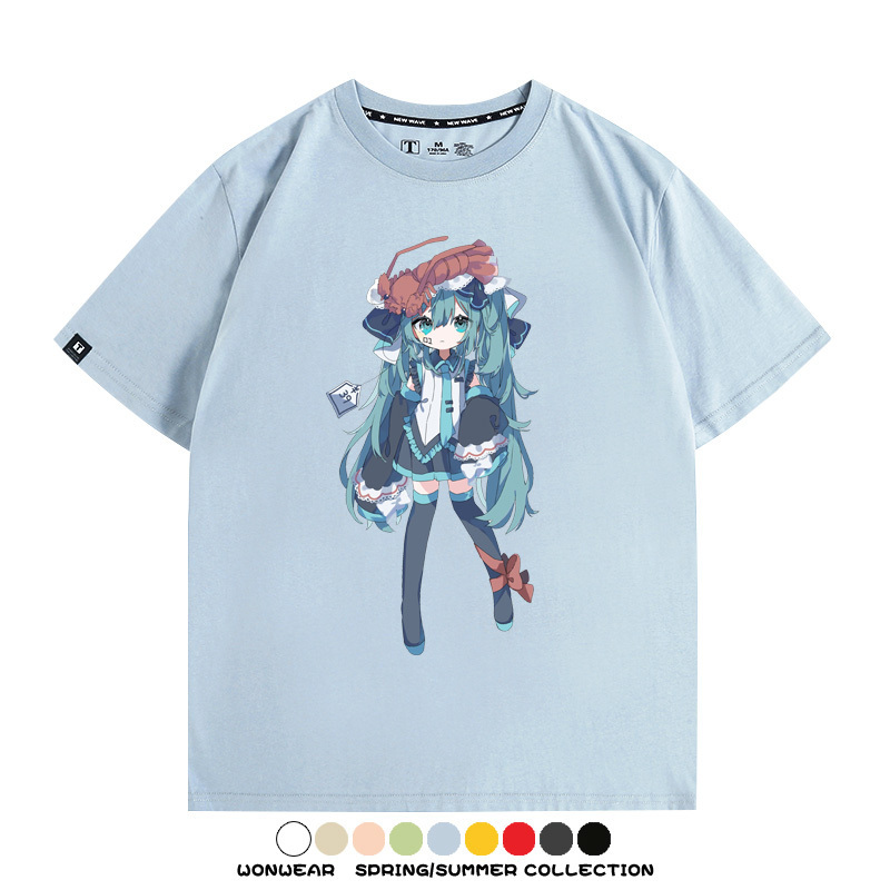 美食MIKU初音未來聯動款情侶短袖上衣純棉T恤衫夏季男潮寬鬆百搭