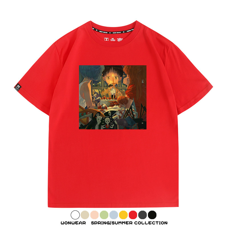 新世紀福音戰士EVA藝術插畫潮牌印花T恤夏季男潮純棉短袖寬鬆上衣