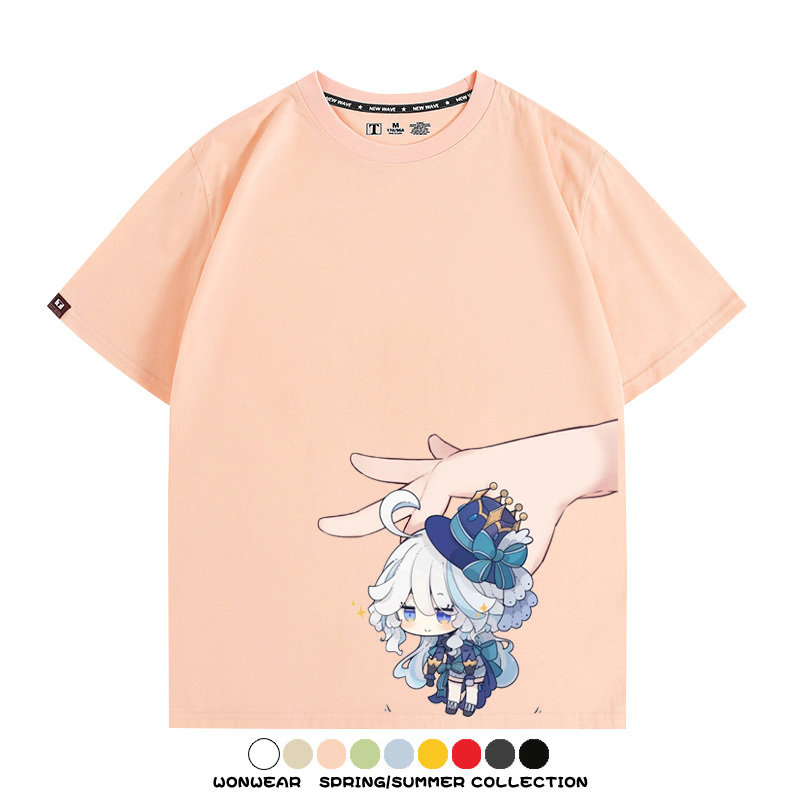 原神遊戲水神芙寧娜芙卡洛斯Q版可愛周邊短袖夏季純棉男潮T恤百搭