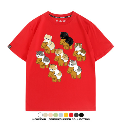 日系貓貓木馬卡通Q版 親子情侶裝寬鬆短袖T