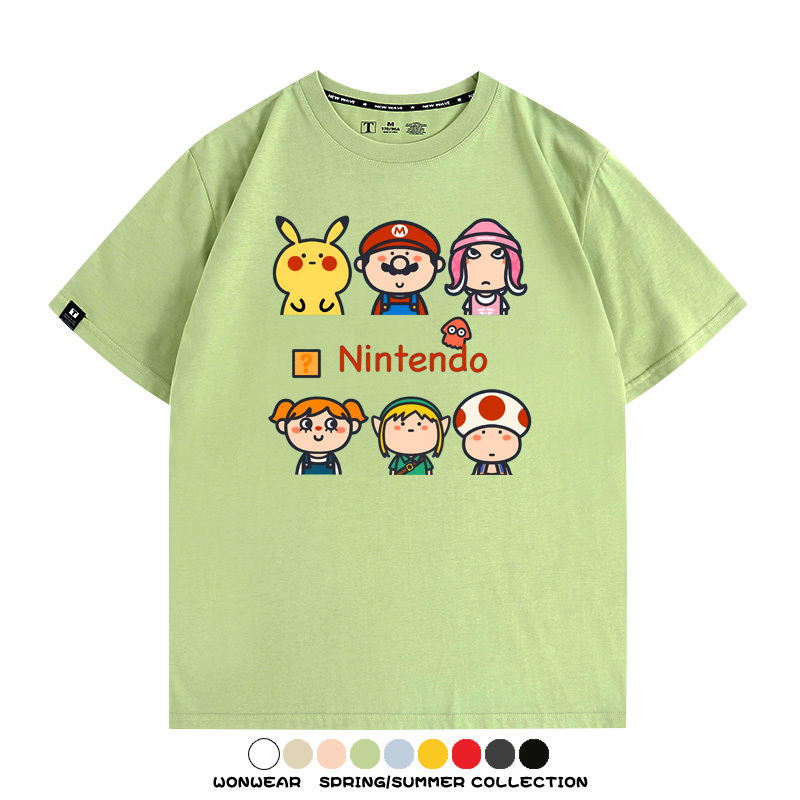 任天堂主機遊戲瑪利歐薩爾達T恤聯動周邊純棉短袖夏季青少年寬鬆