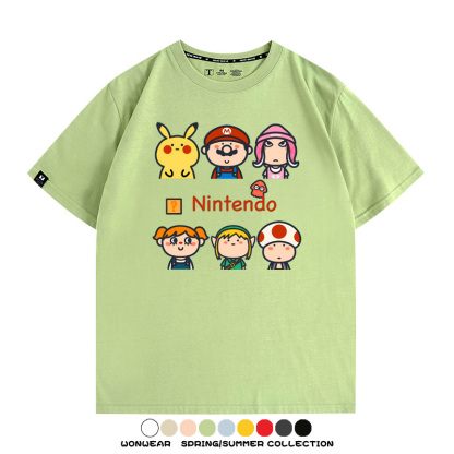 任天堂主機遊戲瑪利歐薩爾達T恤聯動周邊純棉短袖夏季青少年寬鬆