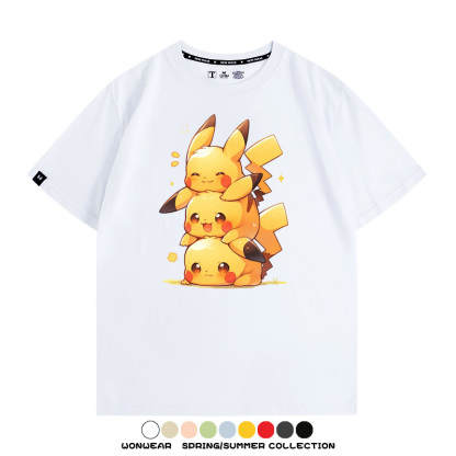 寶可夢皮卡丘可愛疊疊樂 親子情侶裝寬鬆短袖T