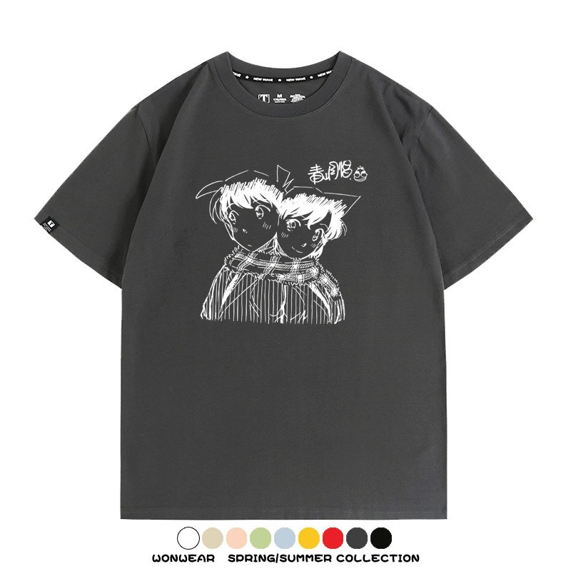 名偵探柯南灰原哀小蘭潮牌情侶原畫聯動周邊短袖夏季純棉T恤寬鬆