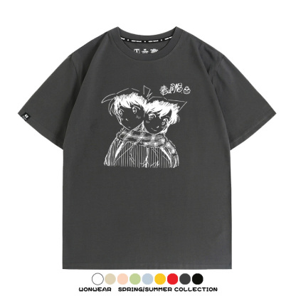 名偵探柯南灰原哀小蘭潮牌情侶原畫聯動周邊短袖夏季純棉T恤寬鬆