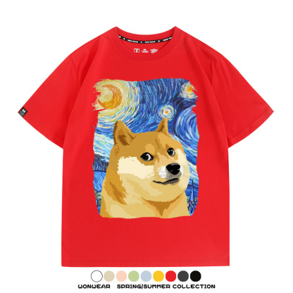 世界名畫吶喊星月夜聯名狗子柴犬 親子情侶裝寬鬆短袖T