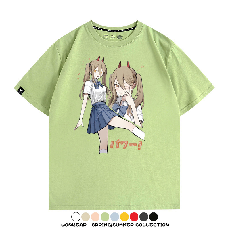 鏈鋸人動漫帕瓦聯名動漫周邊二次元情侶短袖夏季純棉T恤男潮百搭