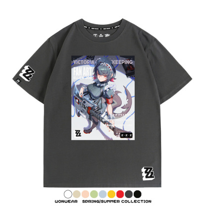 絕區零遊戲鯊魚妹艾蓮聯名款短袖夏季青少年男潮純棉寬鬆百搭T恤