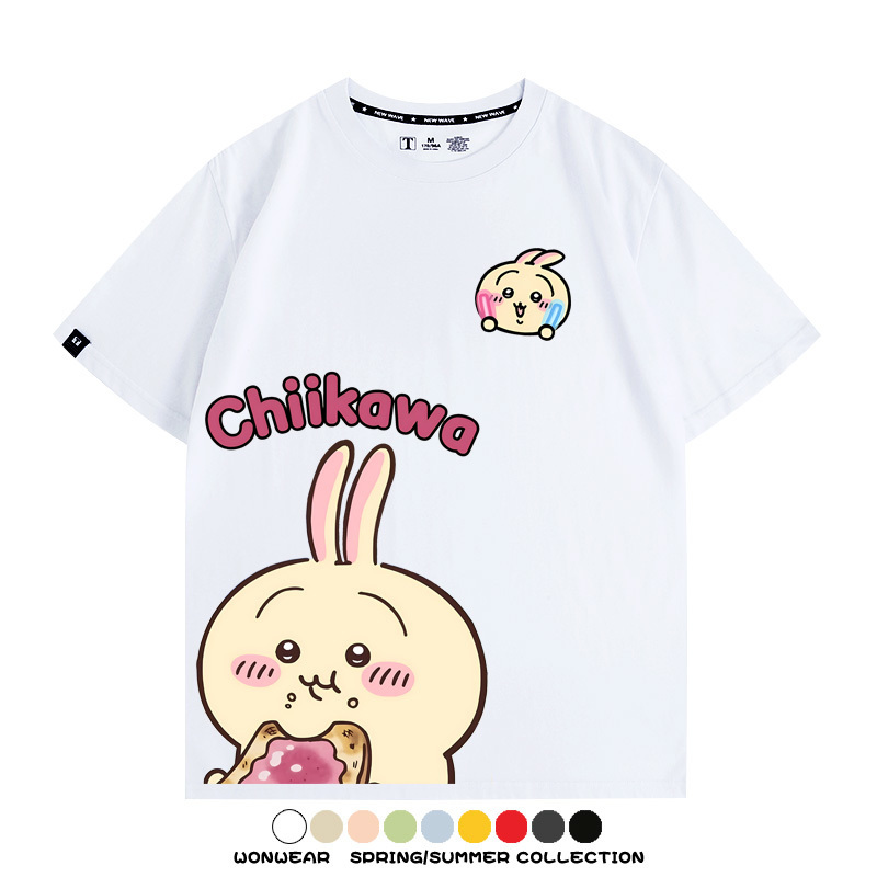 Chiikawa日系萌系吉伊卡哇可愛小八烏薩奇聯名短袖夏男純棉T恤衫