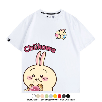 Chiikawa日系萌系吉伊卡哇可愛小八烏薩奇聯名短袖夏男純棉T恤衫