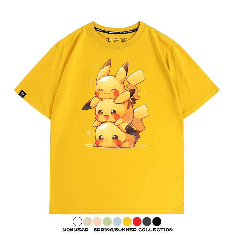 寶可夢皮卡丘可愛疊疊樂 親子情侶裝寬鬆短袖T