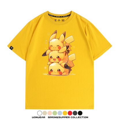 寶可夢皮卡丘可愛疊疊樂 親子情侶裝寬鬆短袖T
