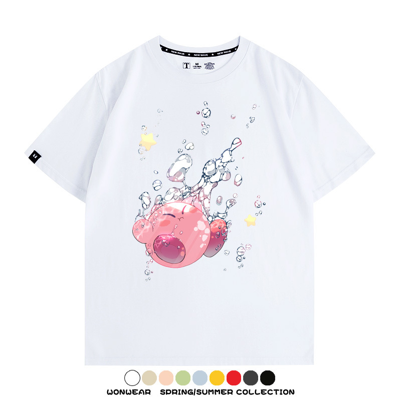 星之卡比任天堂周邊粉色惡魔可愛卡通T恤衫夏季男潮純棉短袖上衣