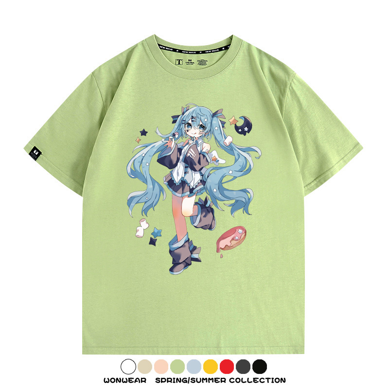 美食MIKU初音未來聯動款情侶短袖上衣純棉T恤衫夏季男潮寬鬆百搭