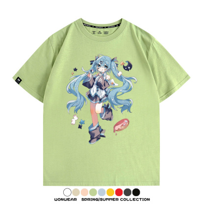 美食MIKU初音未來聯動款情侶短袖上衣純棉T恤衫夏季男潮寬鬆百搭