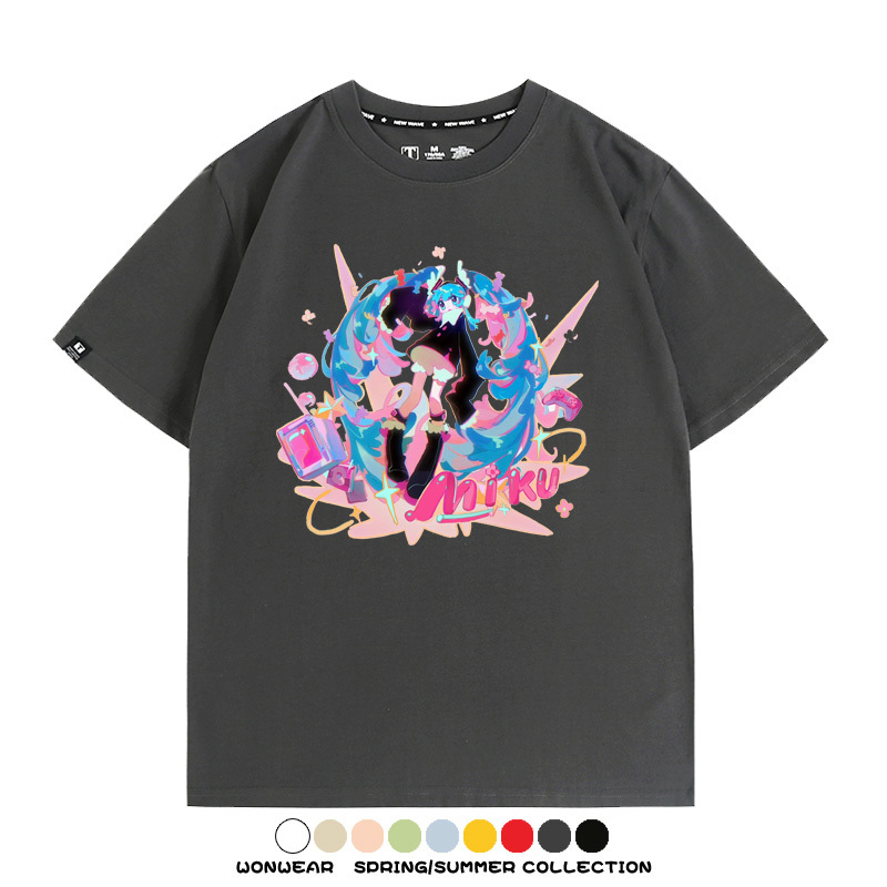 寶可夢歌姬美洛耶塔聯動MIKU初音未來周邊短袖T恤衫夏季純棉上衣寬鬆