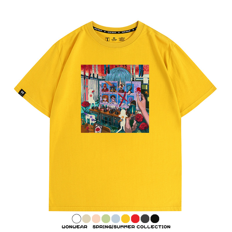 新世紀福音戰士EVA藝術插畫潮牌印花T恤夏季男潮純棉短袖寬鬆上衣