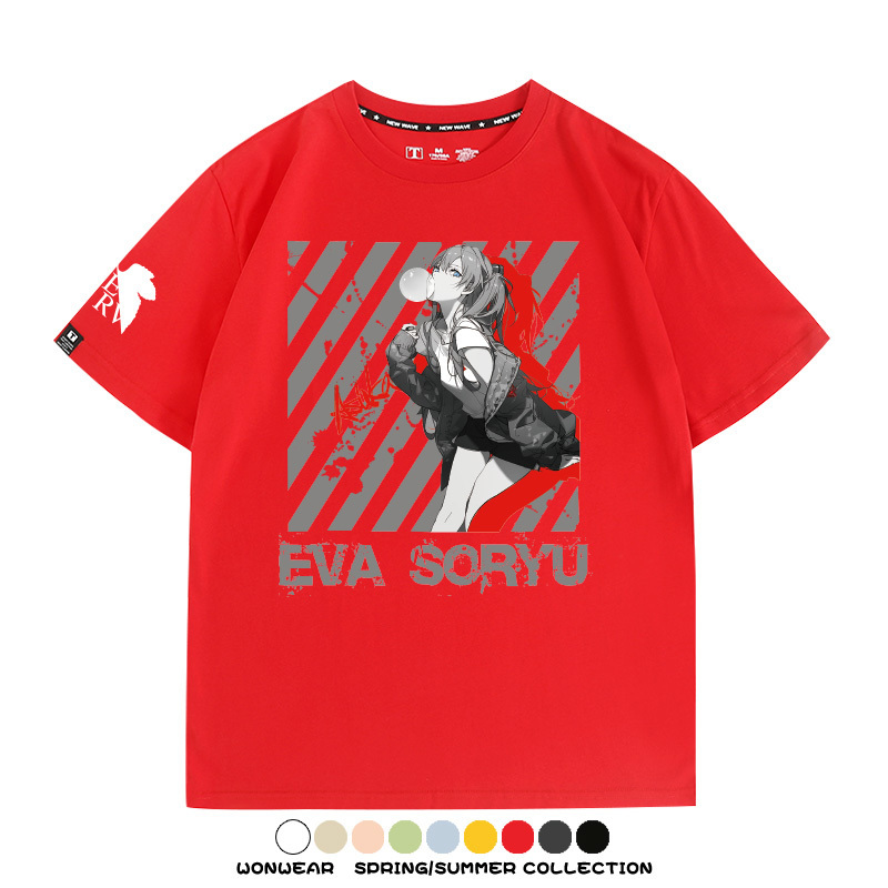 明日香日系潮牌聯名短袖動漫EVA周邊落肩純棉T恤夏青少年情侶上衣