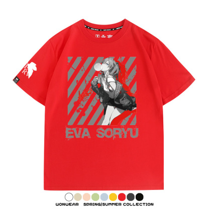 明日香日系潮牌聯名短袖動漫EVA周邊落肩純棉T恤夏青少年情侶上衣