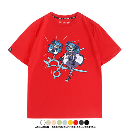 LOL聯盟卡通Q版英雄靈羅娃娃格溫斯莫德周邊短袖夏季男士純棉T恤