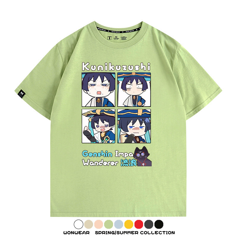 原神遊戲散兵可莉芙寧娜胡桃可愛Q版二次元周邊夏男純棉T恤衫短袖