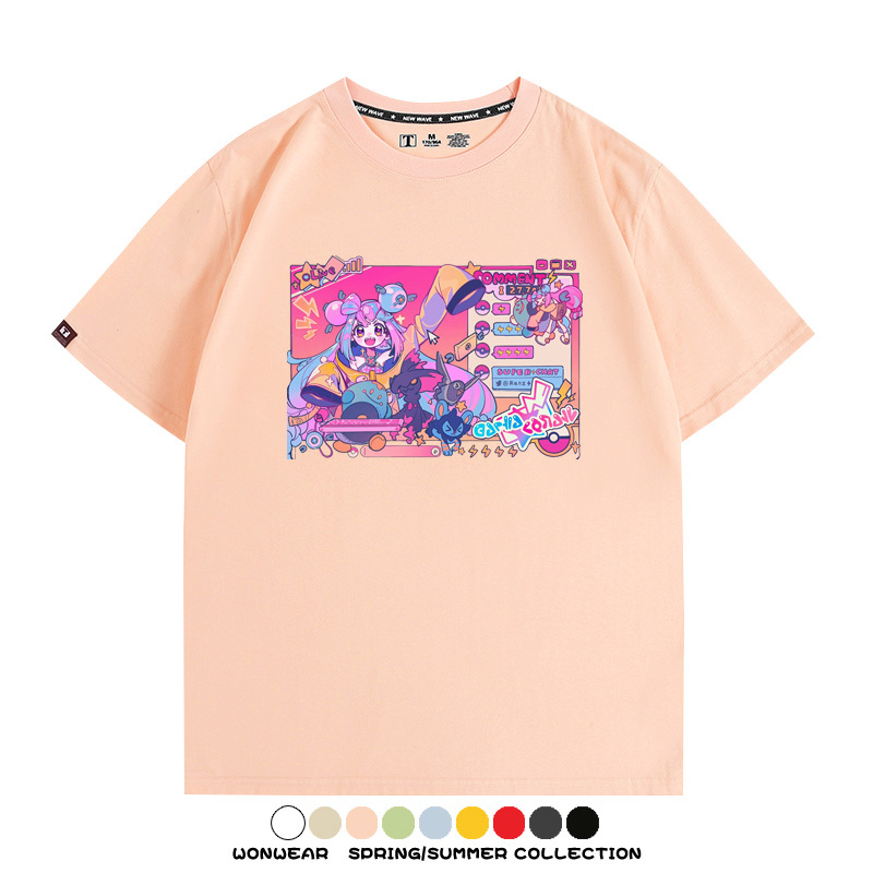 寶可夢歌姬美洛耶塔聯動MIKU初音未來周邊短袖T恤衫夏季純棉上衣寬鬆