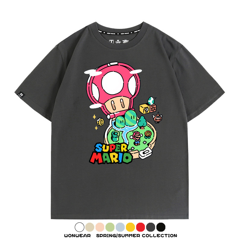超級瑪麗瑪利歐遊戲卡通任天堂T恤純棉夏季男潮百搭短袖情侶寬鬆