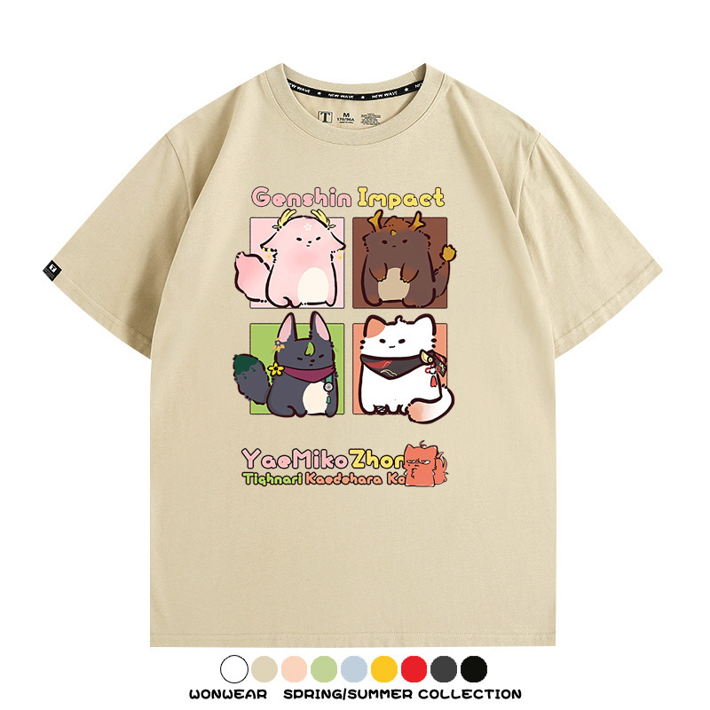 原神遊戲散兵可莉芙寧娜胡桃可愛Q版二次元周邊夏男純棉T恤衫短袖