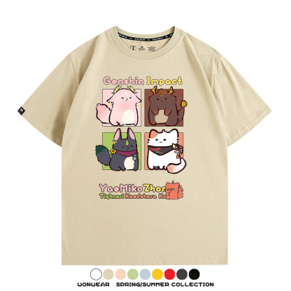 原神遊戲散兵可莉芙寧娜胡桃可愛Q版二次元周邊夏男純棉T恤衫短袖