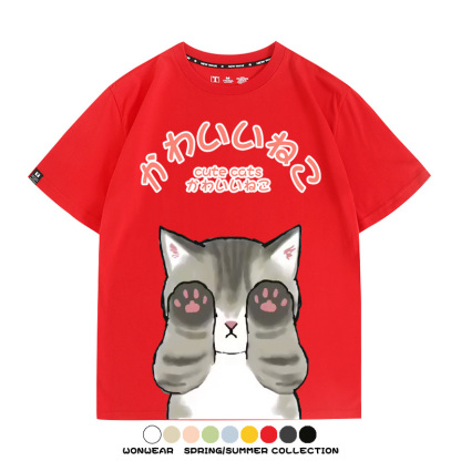 日系印花貓貓復古卡通 親子情侶裝寬鬆短袖T