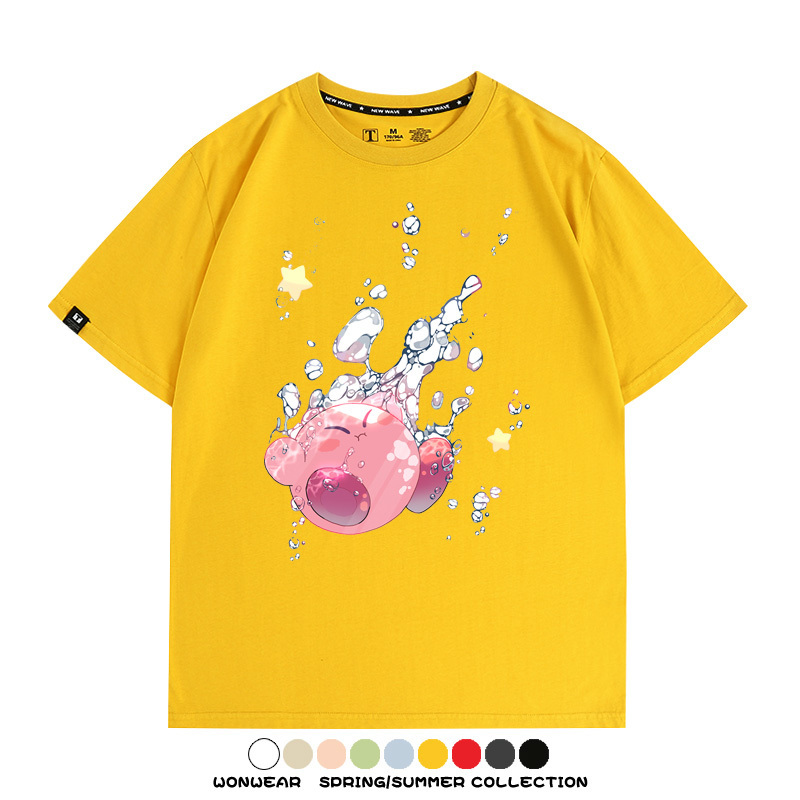 星之卡比任天堂周邊粉色惡魔可愛卡通T恤衫夏季男潮純棉短袖上衣