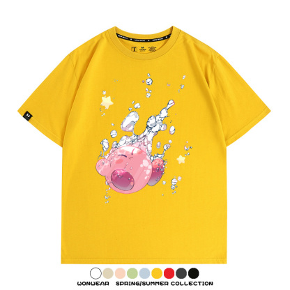 星之卡比任天堂周邊粉色惡魔可愛卡通T恤衫夏季男潮純棉短袖上衣