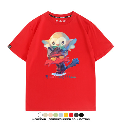 精靈寶可夢日月遊戲木木梟火斑喵卡通周邊短袖夏季男士純棉T恤衫