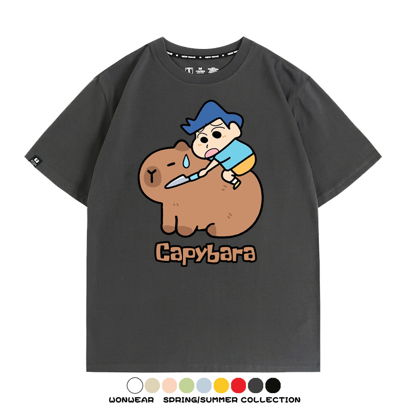 蠟筆小新卡皮巴拉水豚 親子情侶裝寬鬆短袖T