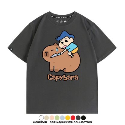 蠟筆小新卡皮巴拉水豚 親子情侶裝寬鬆短袖T