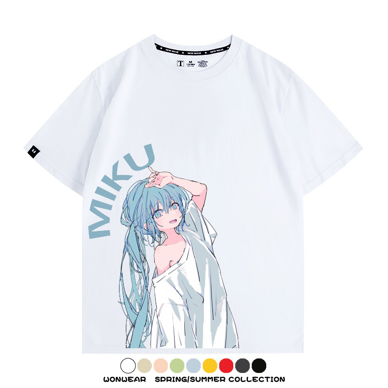 初音未來日系二次元miku卡通動漫周邊情侶短袖夏季男潮純棉T恤衫