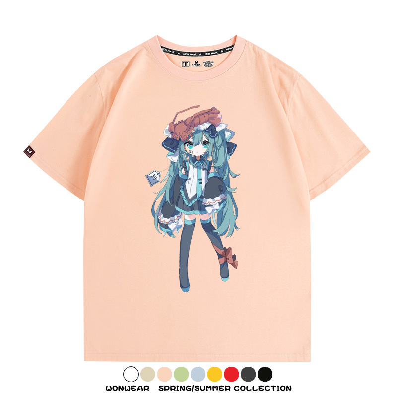 美食MIKU初音未來聯動款情侶短袖上衣純棉T恤衫夏季男潮寬鬆百搭