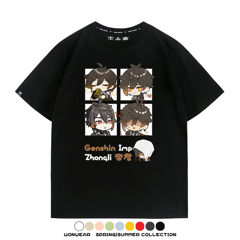 原神遊戲散兵可莉芙寧娜胡桃可愛Q版二次元周邊夏男純棉T恤衫短袖