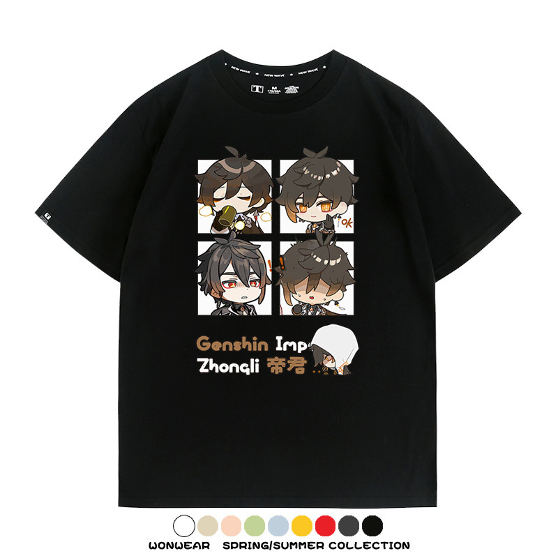 原神遊戲散兵可莉芙寧娜胡桃可愛Q版二次元周邊夏男純棉T恤衫短袖