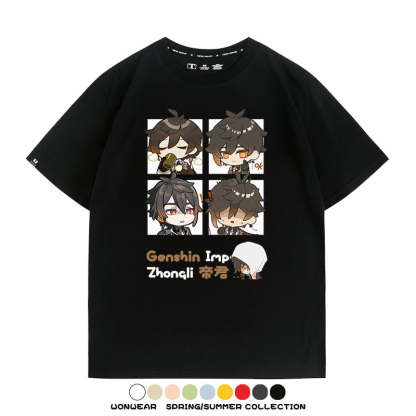 原神遊戲散兵可莉芙寧娜胡桃可愛Q版二次元周邊夏男純棉T恤衫短袖