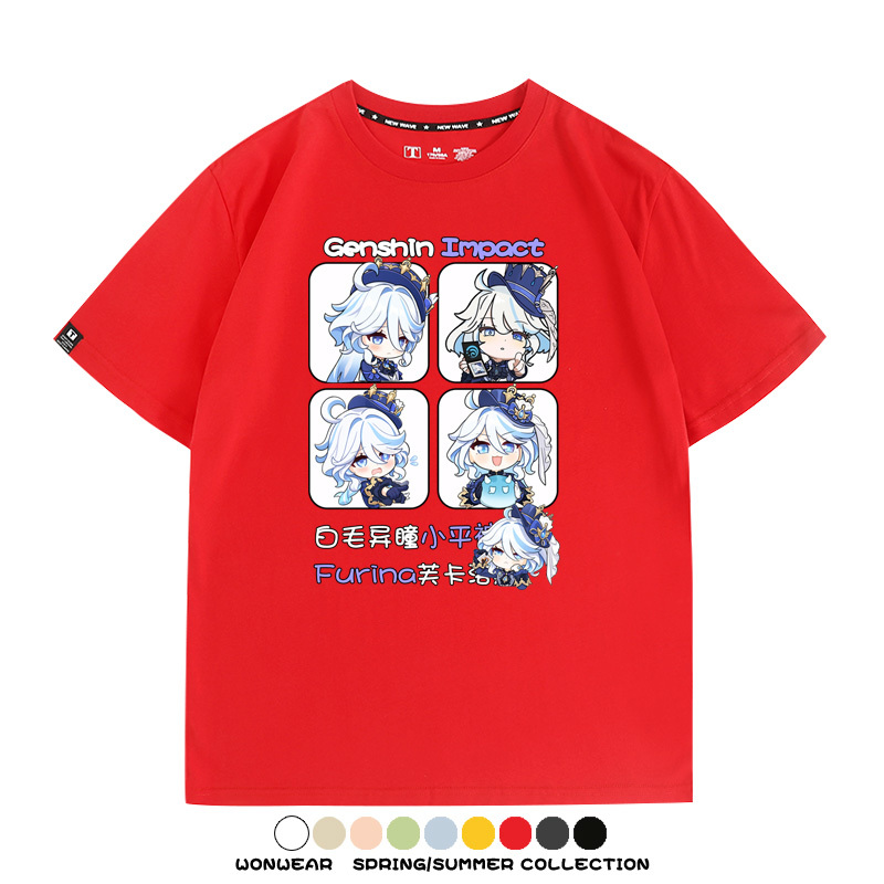 原神遊戲散兵可莉芙寧娜胡桃可愛Q版二次元周邊夏男純棉T恤衫短袖