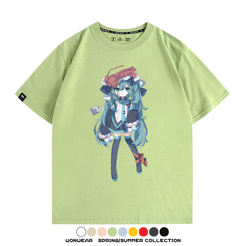 美食MIKU初音未來聯動款情侶短袖上衣純棉T恤衫夏季男潮寬鬆百搭