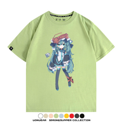 美食MIKU初音未來聯動款情侶短袖上衣純棉T恤衫夏季男潮寬鬆百搭